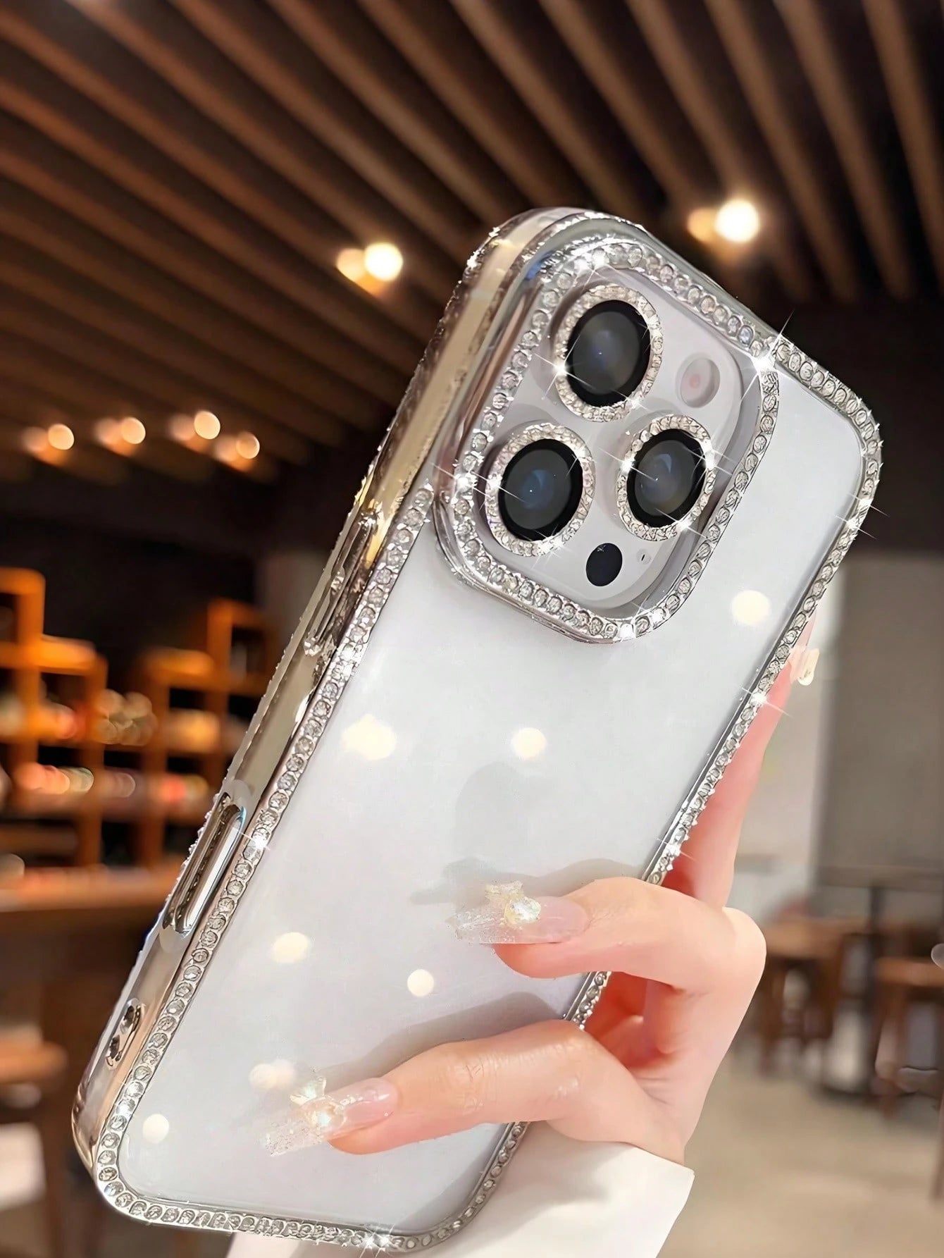 Luxury Shiny Rhinestone Glitter Shockproof Basic Phone Case Compatible With Iphone 17/17 Pro Max/16 15 14 Plus 13 12 11 Pro Max/6D Electroplated Periphery Back Cover Great Spring Birthday Anniversary