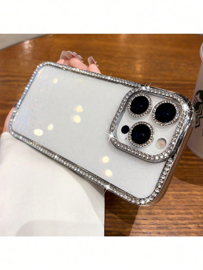 Luxury Shiny Rhinestone Glitter Shockproof Basic Phone Case Compatible With Iphone 17/17 Pro Max/16 15 14 Plus 13 12 11 Pro Max/6D Electroplated Periphery Back Cover Great Spring Birthday Anniversary