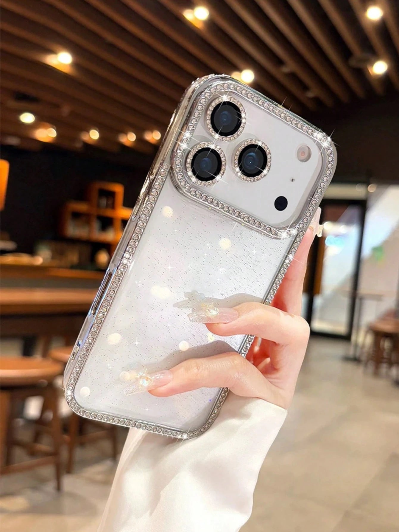 Luxury Shiny Rhinestone Glitter Shockproof Basic Phone Case Compatible With Iphone 17/17 Pro Max/16 15 14 Plus 13 12 11 Pro Max/6D Electroplated Periphery Back Cover Great Spring Birthday Anniversary