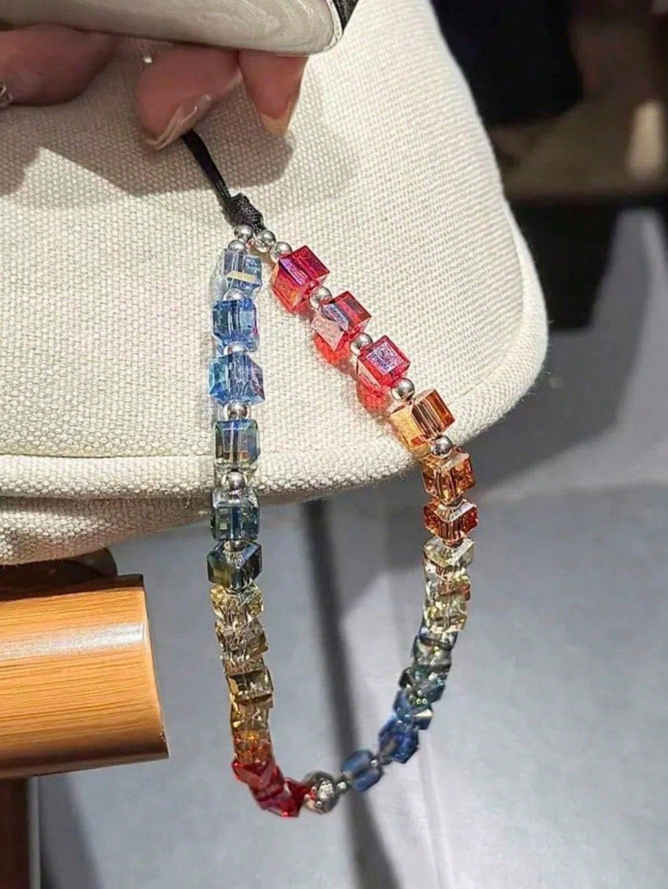 Luxury Square Multicolor Crystal Rainbow Gradient Phone Lanyard, Handbag Decoration, Fashionable Accessory Gifts For Mother, Family, Friends, Birthday, Holiday Phone Charm, Phone Chain