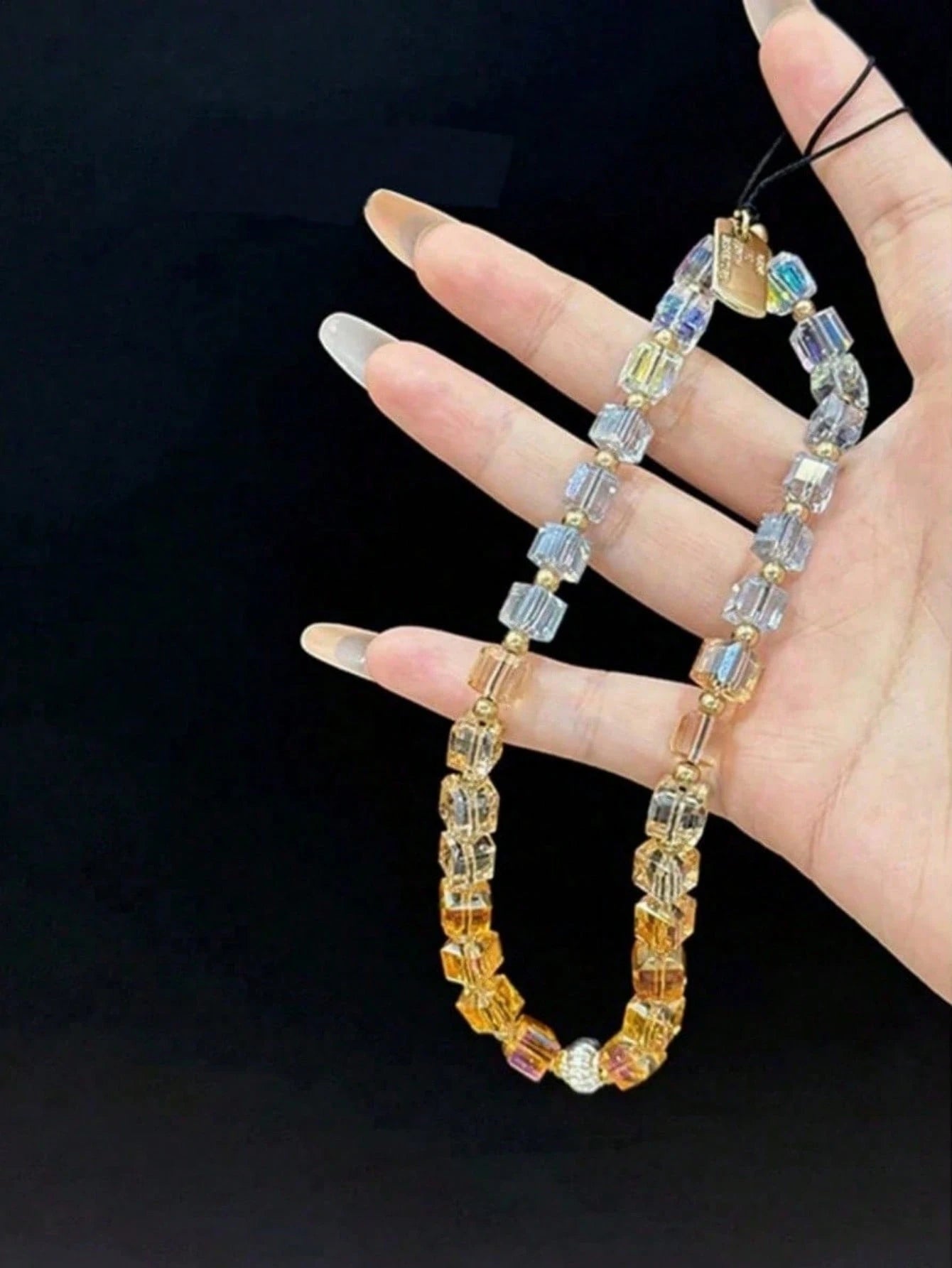 Luxury Square Multicolor Crystal Rainbow Gradient Phone Lanyard, Handbag Decoration, Fashionable Accessory Gifts For Mother, Family, Friends, Birthday, Holiday Phone Charm, Phone Chain