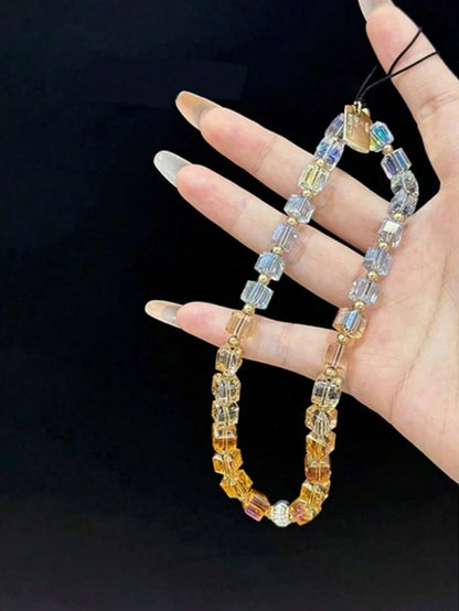 Luxury Square Multicolor Crystal Rainbow Gradient Phone Lanyard, Handbag Decoration, Fashionable Accessory Gifts For Mother, Family, Friends, Birthday, Holiday Phone Charm, Phone Chain