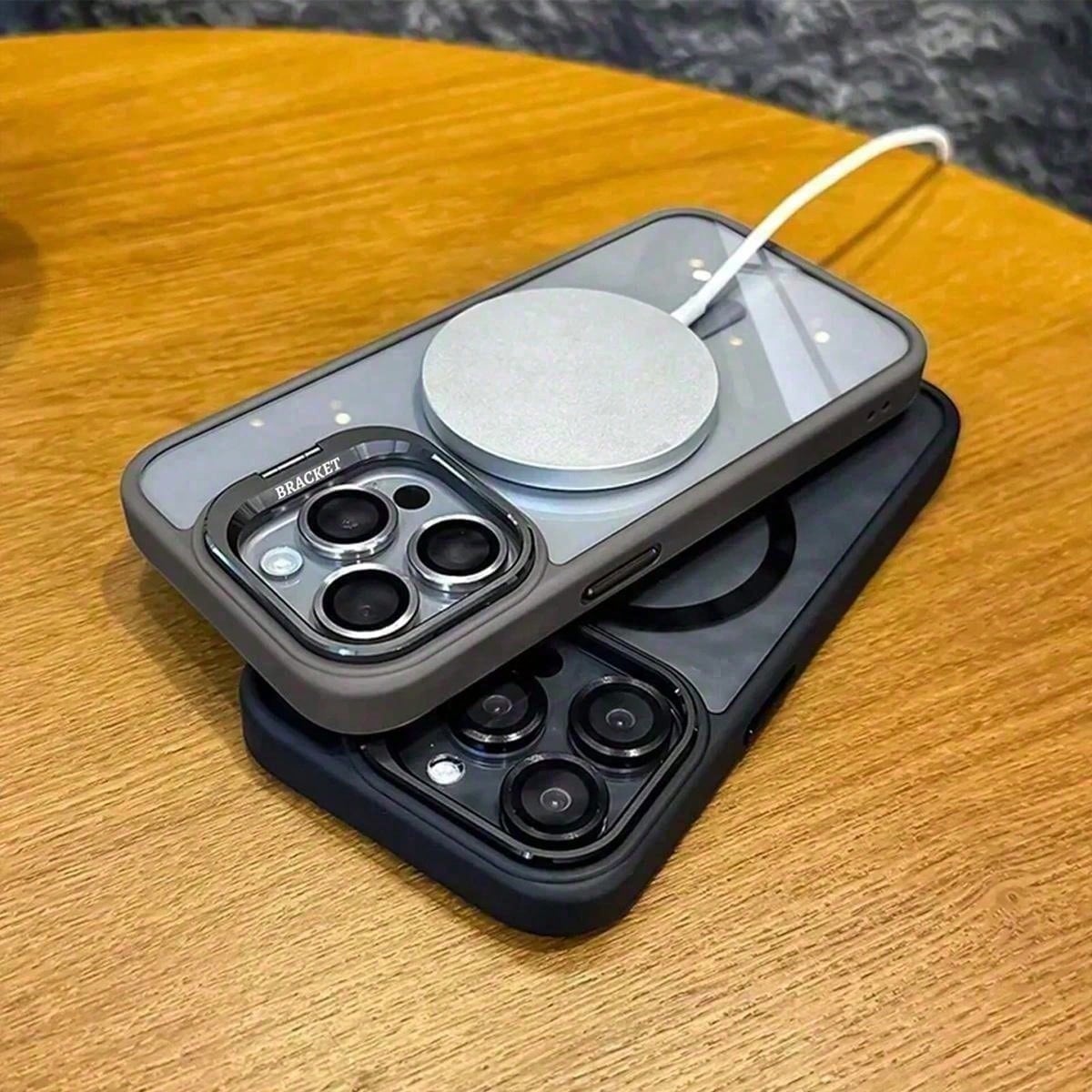 Luxury Transparent Magnetic Phone Case For IPhone 17 Pro Max 16/15/14 Plus, Rotating Camera Stand Holder,Full Protection Anti-Scratch Shockproof Cover