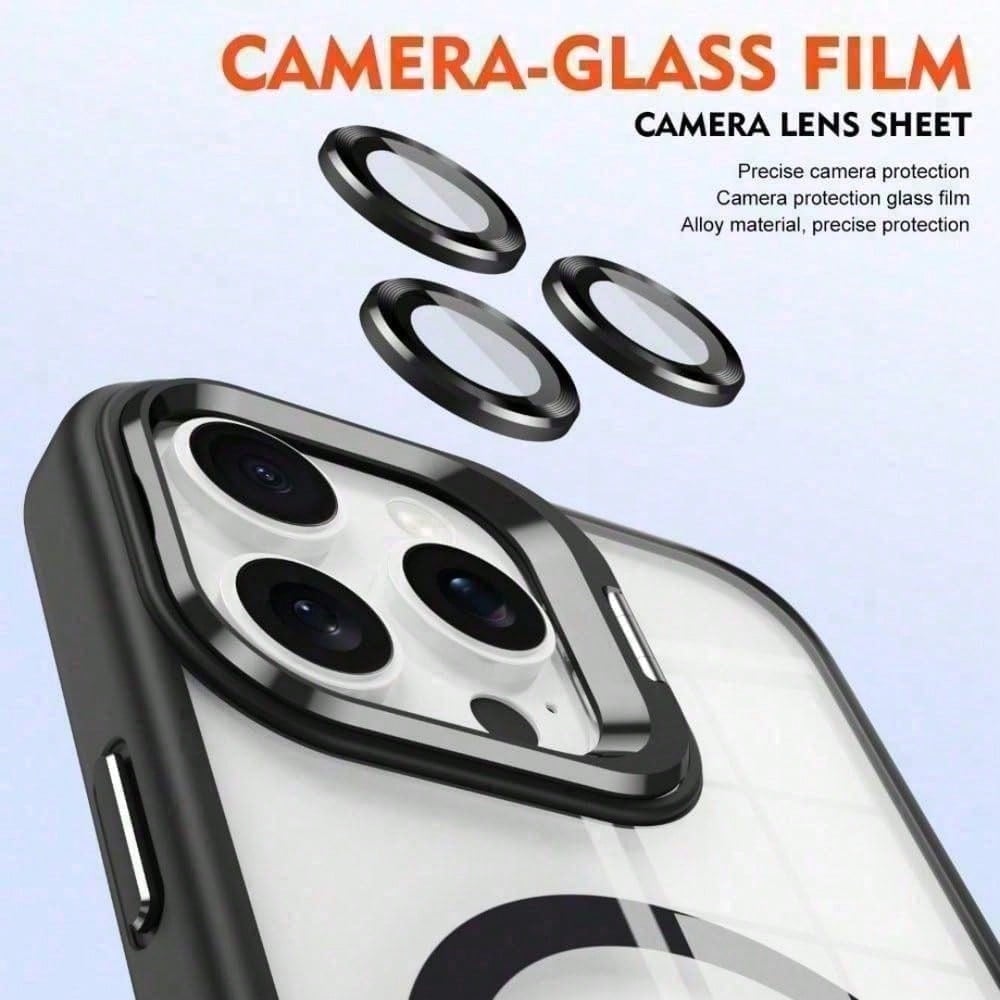 Luxury Transparent Magnetic Phone Case For IPhone 17 Pro Max 16/15/14 Plus, Rotating Camera Stand Holder,Full Protection Anti-Scratch Shockproof Cover