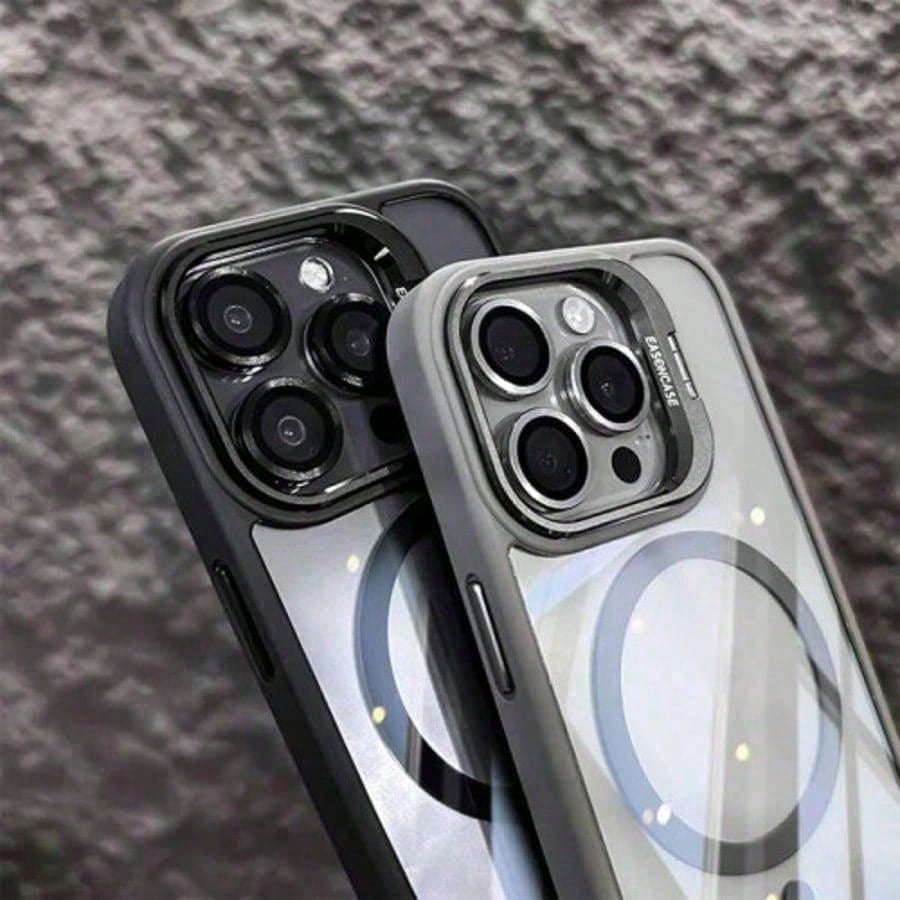 Luxury Transparent Magnetic Phone Case For IPhone 17 Pro Max 16/15/14 Plus, Rotating Camera Stand Holder,Full Protection Anti-Scratch Shockproof Cover
