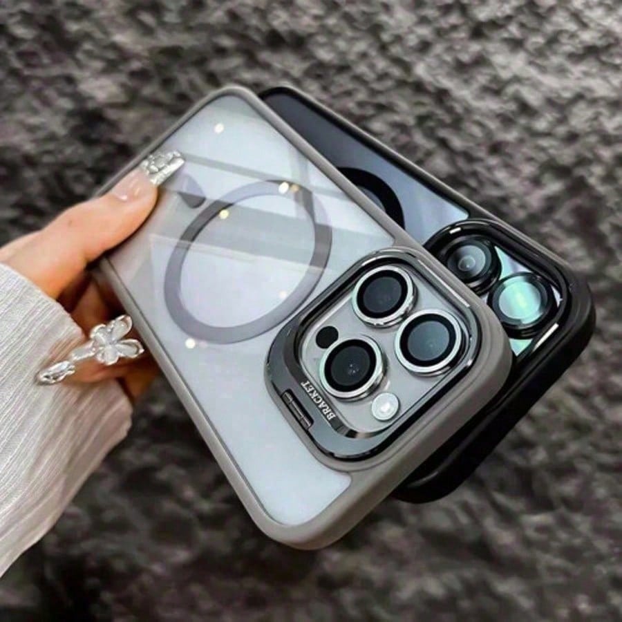 Luxury Transparent Magnetic Phone Case For IPhone 17 Pro Max 16/15/14 Plus, Rotating Camera Stand Holder,Full Protection Anti-Scratch Shockproof Cover