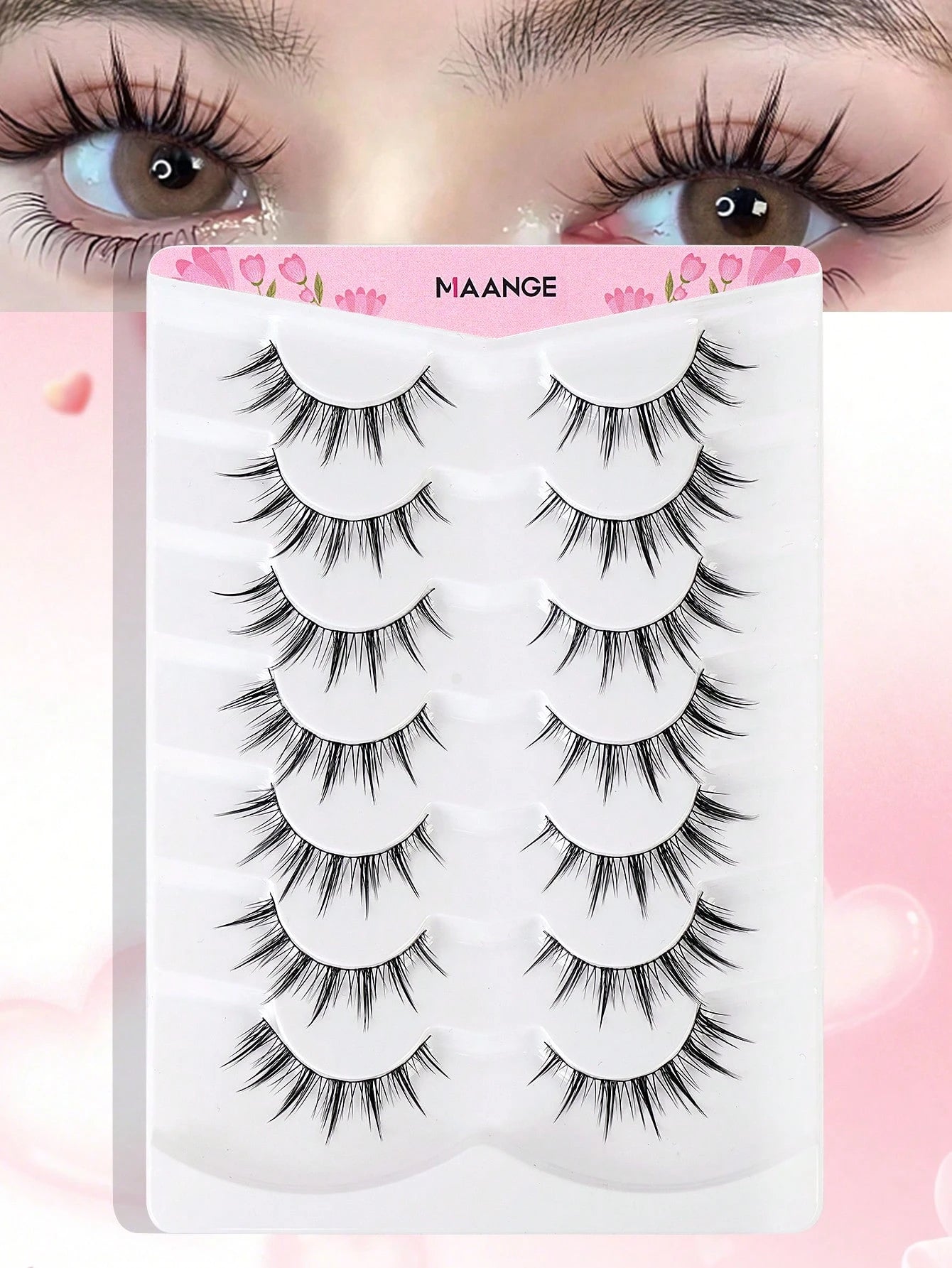 MAANGE 14 Pairs Natural Cartoon Full False Eyelashes With Ultra-Fine Stem, Cartoon Strip Lashes, Suitable For Daily Use Cartoon Style Eyelashes, With Eyebrow Brush, Travel Essential, Eyelashes, False