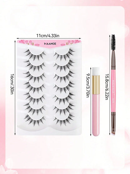 MAANGE 14 Pairs Natural Cartoon Full False Eyelashes With Ultra-Fine Stem, Cartoon Strip Lashes, Suitable For Daily Use Cartoon Style Eyelashes, With Eyebrow Brush, Travel Essential, Eyelashes, False