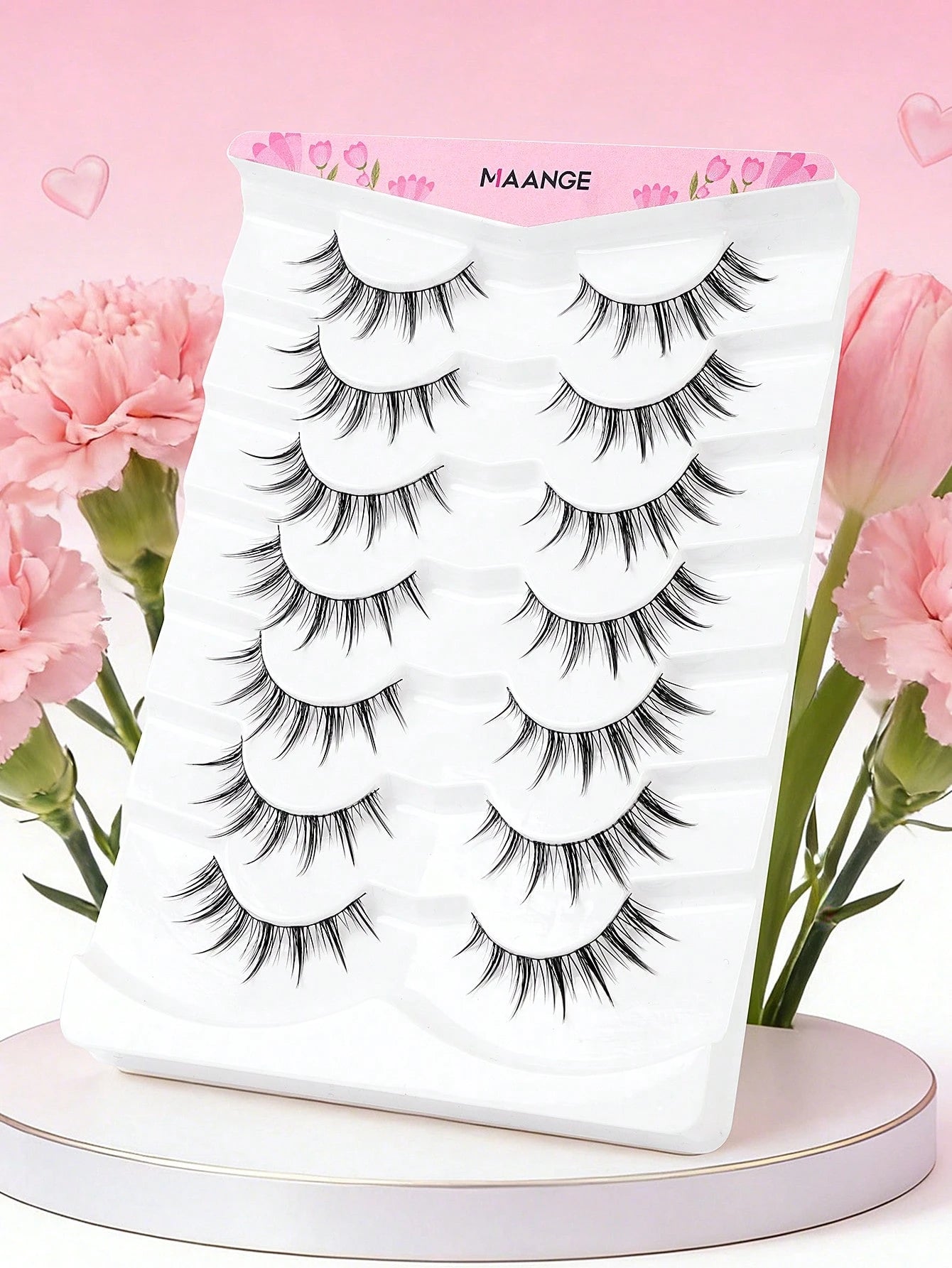 MAANGE 14 Pairs Natural Cartoon Full False Eyelashes With Ultra-Fine Stem, Cartoon Strip Lashes, Suitable For Daily Use Cartoon Style Eyelashes, With Eyebrow Brush, Travel Essential, Eyelashes, False