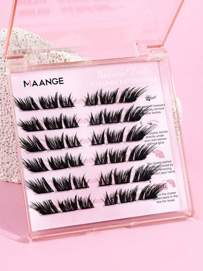 MAANGE 36 Clusters Glue-Free Self-Adhesive False Eyelashes, Ultra-Dense Fox-Style Segmented Self-Adhesive Eyelashes, Suitable For Beginners, Reusable, Portable Boxed For Travel, Commuting, Work, Datin