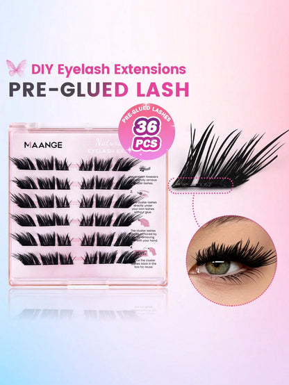 MAANGE 36 Clusters Glue-Free Self-Adhesive False Eyelashes, Ultra-Dense Fox-Style Segmented Self-Adhesive Eyelashes, Suitable For Beginners, Reusable, Portable Boxed For Travel, Commuting, Work, Datin
