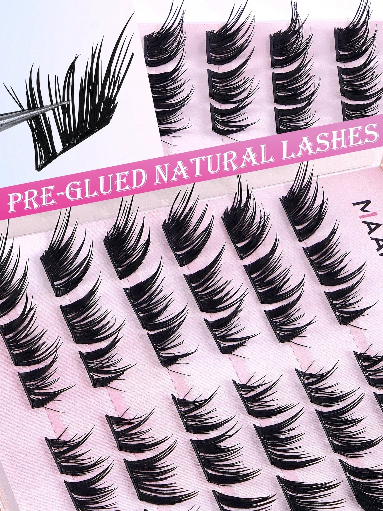 MAANGE 36 Clusters Glue-Free Self-Adhesive False Eyelashes, Ultra-Dense Fox-Style Segmented Self-Adhesive Eyelashes, Suitable For Beginners, Reusable, Portable Boxed For Travel, Commuting, Work, Datin