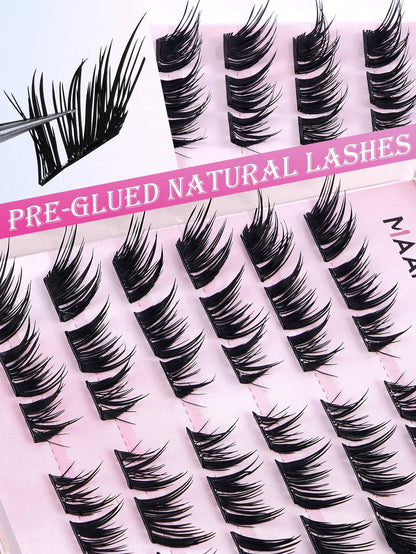 MAANGE 36 Clusters Glue-Free Self-Adhesive False Eyelashes, Ultra-Dense Fox-Style Segmented Self-Adhesive Eyelashes, Suitable For Beginners, Reusable, Portable Boxed For Travel, Commuting, Work, Datin