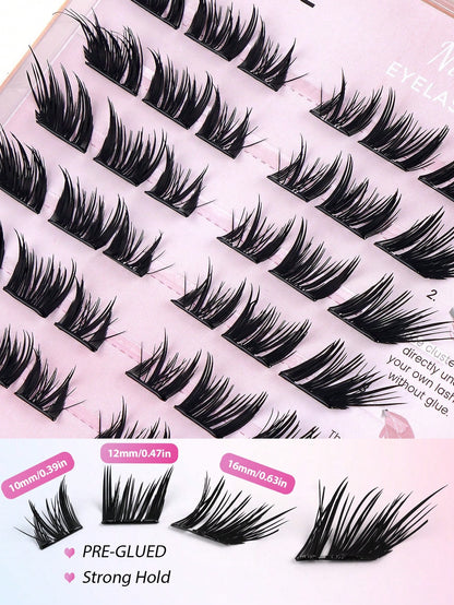 MAANGE 36 Clusters Glue-Free Self-Adhesive False Eyelashes, Ultra-Dense Fox-Style Segmented Self-Adhesive Eyelashes, Suitable For Beginners, Reusable, Portable Boxed For Travel, Commuting, Work, Datin