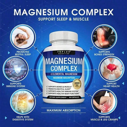 Magnesium Complex 1000mg Capsules – 3 Pack Value Bundle, Advanced Magnesium Supplement For Sleep, Muscle & Bone Support, 90 Capsules Each