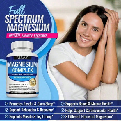 Magnesium Complex 1000mg Capsules – 3 Pack Value Bundle, Advanced Magnesium Supplement For Sleep, Muscle & Bone Support, 90 Capsules Each