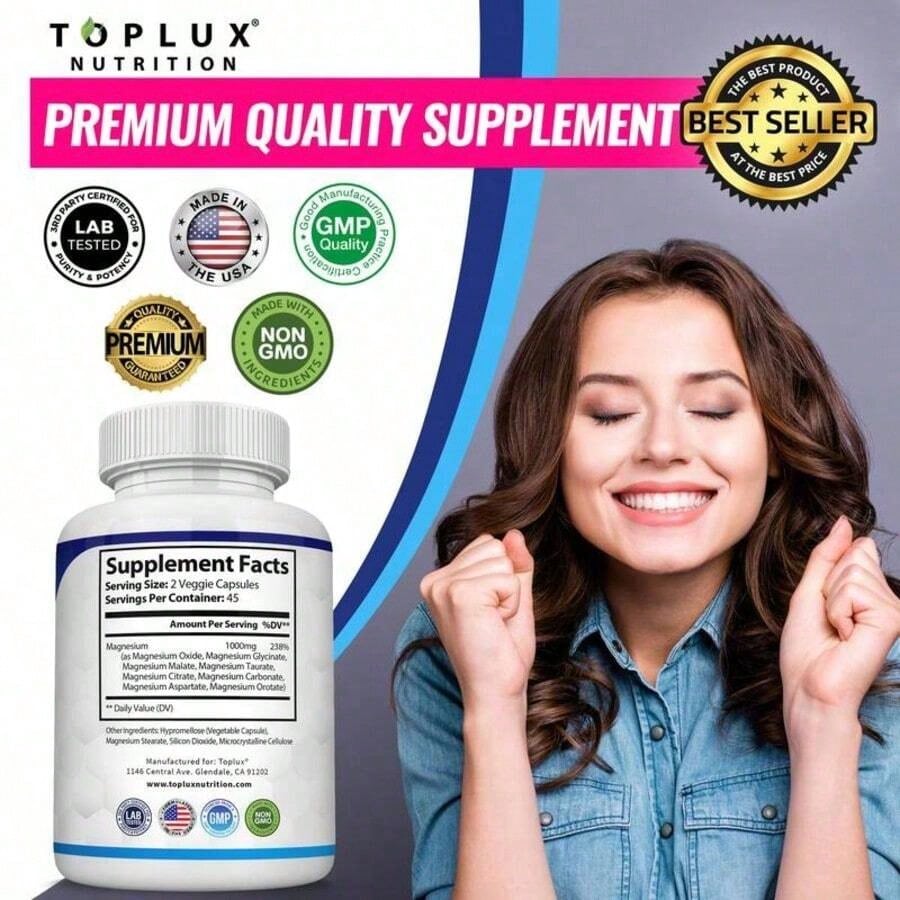 Magnesium Complex 1000mg Capsules – 3 Pack Value Bundle, Advanced Magnesium Supplement For Sleep, Muscle & Bone Support, 90 Capsules Each