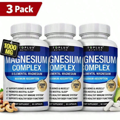 Magnesium Complex 1000mg Capsules – 3 Pack Value Bundle, Advanced Magnesium Supplement For Sleep, Muscle & Bone Support, 90 Capsules Each