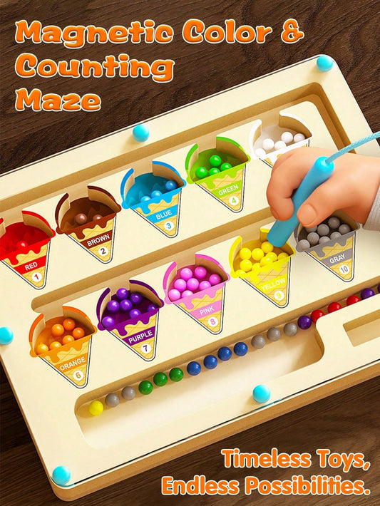 Magnetic Color And Number Maze, Wooden Color Sorting Board, Montessori Counting Matching Game, Fine Motor Skills Toy For Toddlers And Kids, Magnetic Stone Puzzle Board