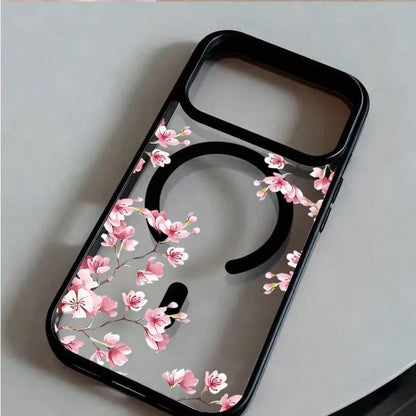 Magnetic Flower 17/16/15/14/13/12 Pro Max Phone Case, Magnetic Charging Protective Cover, Transparent Minimalist Elegant Anti-Drop