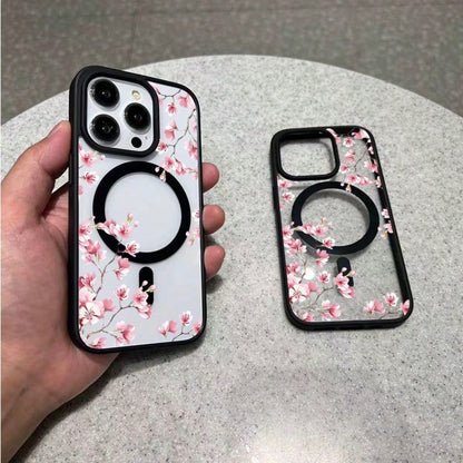 Magnetic Flower 17/16/15/14/13/12 Pro Max Phone Case, Magnetic Charging Protective Cover, Transparent Minimalist Elegant Anti-Drop