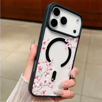 Magnetic Flower 17/16/15/14/13/12 Pro Max Phone Case, Magnetic Charging Protective Cover, Transparent Minimalist Elegant Anti-Drop