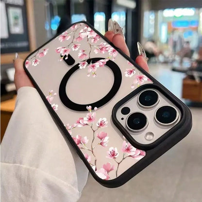 Magnetic Flower 17/16/15/14/13/12 Pro Max Phone Case, Magnetic Charging Protective Cover, Transparent Minimalist Elegant Anti-Drop