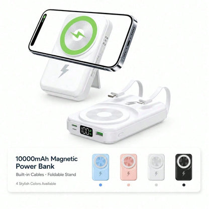 MagSafe Magnetic 10000mAh Portable Charger Power Bank, Foldable Stand Built-In Lightning & USB C Cables 22.5W Fast Charging, Travel Essentials Camping Gear Back To School Supplies School Essentials Fo