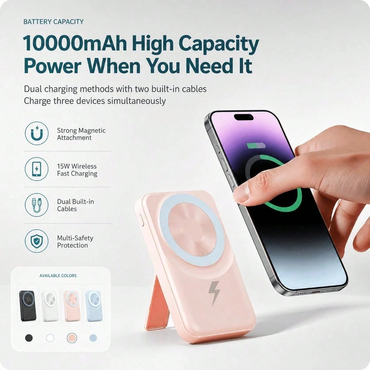 MagSafe Magnetic 10000mAh Portable Charger Power Bank, Foldable Stand Built-In Lightning & USB C Cables 22.5W Fast Charging, Travel Essentials Camping Gear Back To School Supplies School Essentials Fo