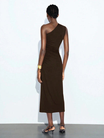 Maija Dark Brown Summer Sexy Elegant Date Party Rave Night Night Out Women's Backless Halter Flowy Midi Dress Beach Wedding Guest Country Concert Outfit