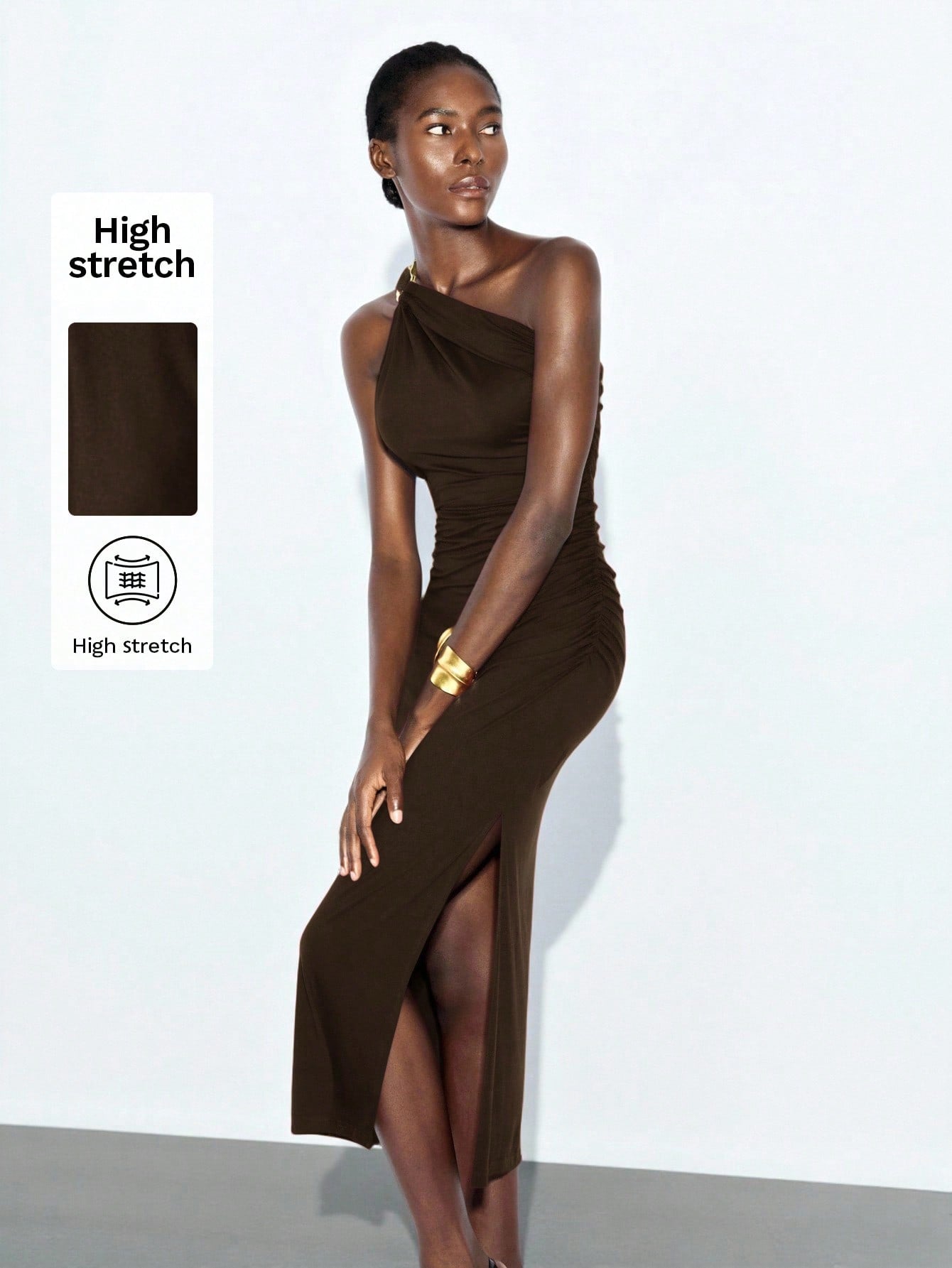 Maija Dark Brown Summer Sexy Elegant Date Party Rave Night Night Out Women's Backless Halter Flowy Midi Dress Beach Wedding Guest Country Concert Outfit