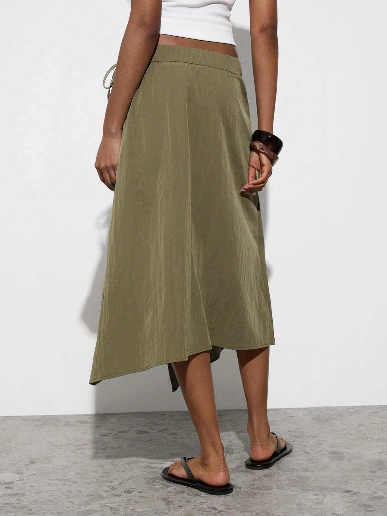 Maija Women's Autumn Casual Tie-Wrap Skirt, Festival Skirt, Olive Green Asymmetry Skirt,Going Out Beach Outfits,Back To School Clothes