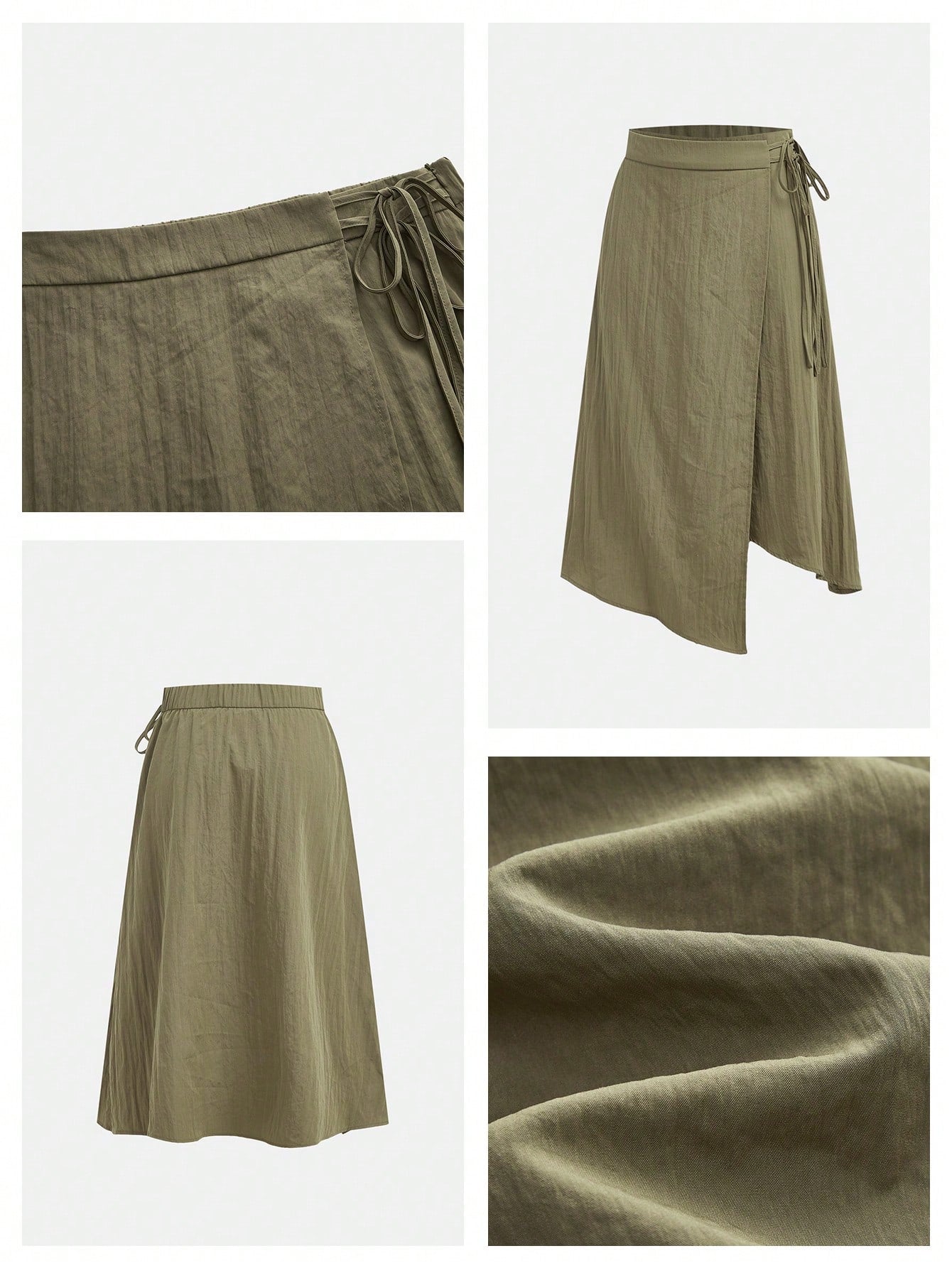 Maija Women's Autumn Casual Tie-Wrap Skirt, Festival Skirt, Olive Green Asymmetry Skirt,Going Out Beach Outfits,Back To School Clothes