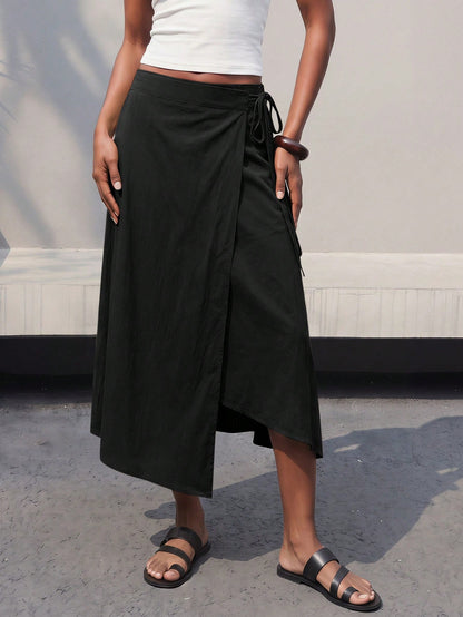 Maija Women's Autumn Casual Tie-Wrap Skirt, Festival Skirt, Olive Green Asymmetry Skirt,Going Out Beach Outfits,Back To School Clothes