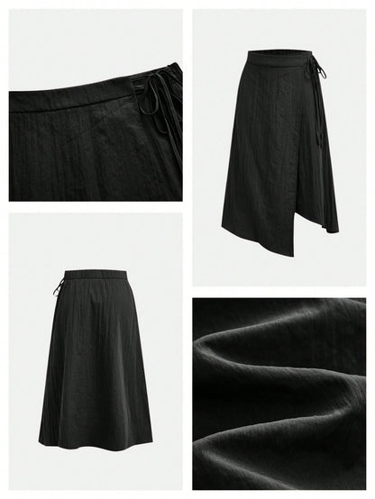 Maija Women's Autumn Casual Tie-Wrap Skirt, Festival Skirt, Olive Green Asymmetry Skirt,Going Out Beach Outfits,Back To School Clothes