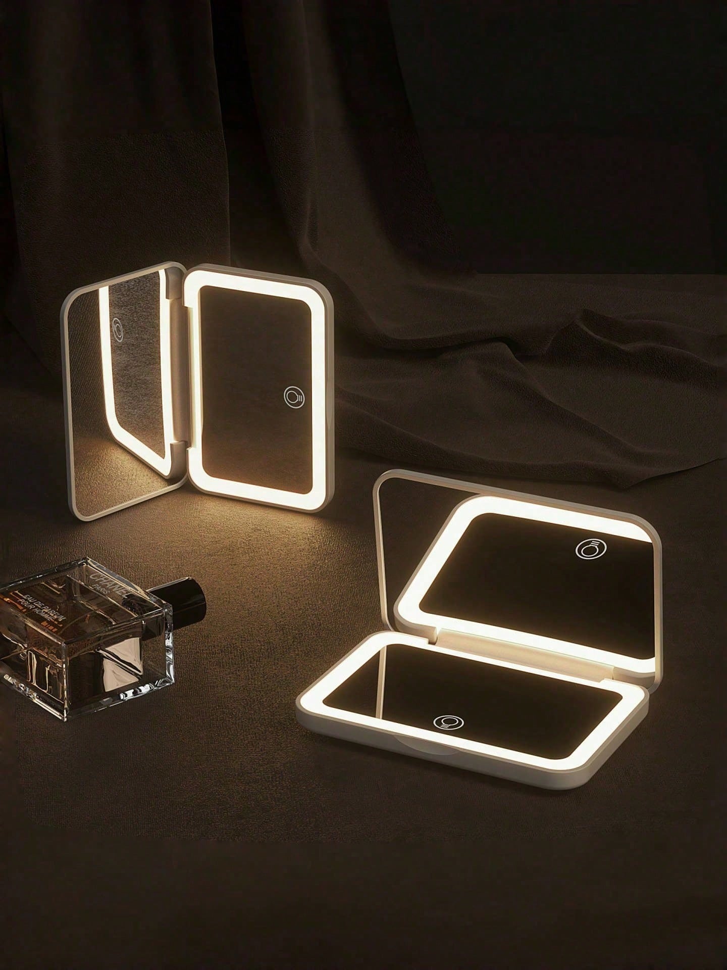 Makeup Mirror With LED Light And Touch Screen, 3 Lighting Modes, Portable Stand, Foldable For Storage, Vanity Mirror With Lights For Travel, Rechargeable Battery, 3-Color Adjustable Lighting, Travel M