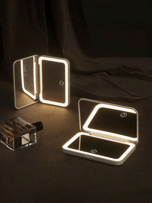 Makeup Mirror With LED Light And Touch Screen, 3 Lighting Modes, Portable Stand, Foldable For Storage, Vanity Mirror With Lights For Travel, Rechargeable Battery, 3-Color Adjustable Lighting, Travel M