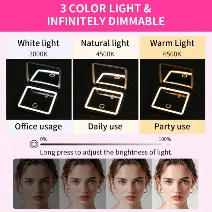 Makeup Mirror With LED Light And Touch Screen, 3 Lighting Modes, Portable Stand, Foldable For Storage, Vanity Mirror With Lights For Travel, Rechargeable Battery, 3-Color Adjustable Lighting, Travel M