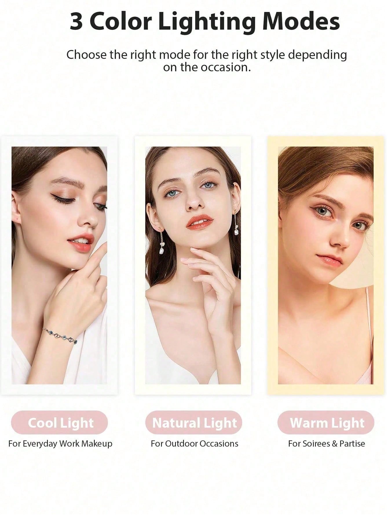 Makeup Mirror With LED Light And Touch Screen, 3 Lighting Modes, Portable Stand, Foldable For Storage, Vanity Mirror With Lights For Travel, Rechargeable Battery, 3-Color Adjustable Lighting, Travel M