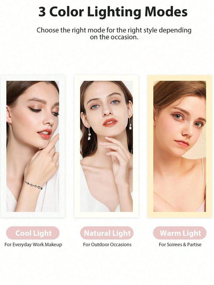 Makeup Mirror With LED Light And Touch Screen, 3 Lighting Modes, Portable Stand, Foldable For Storage, Vanity Mirror With Lights For Travel, Rechargeable Battery, 3-Color Adjustable Lighting, Travel M