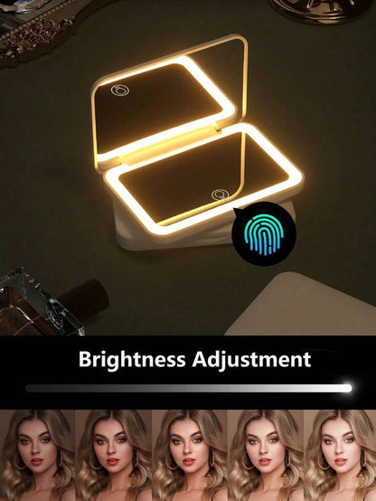 Makeup Mirror With LED Light And Touch Screen, 3 Lighting Modes, Portable Stand, Foldable For Storage, Vanity Mirror With Lights For Travel, Rechargeable Battery, 3-Color Adjustable Lighting, Travel M