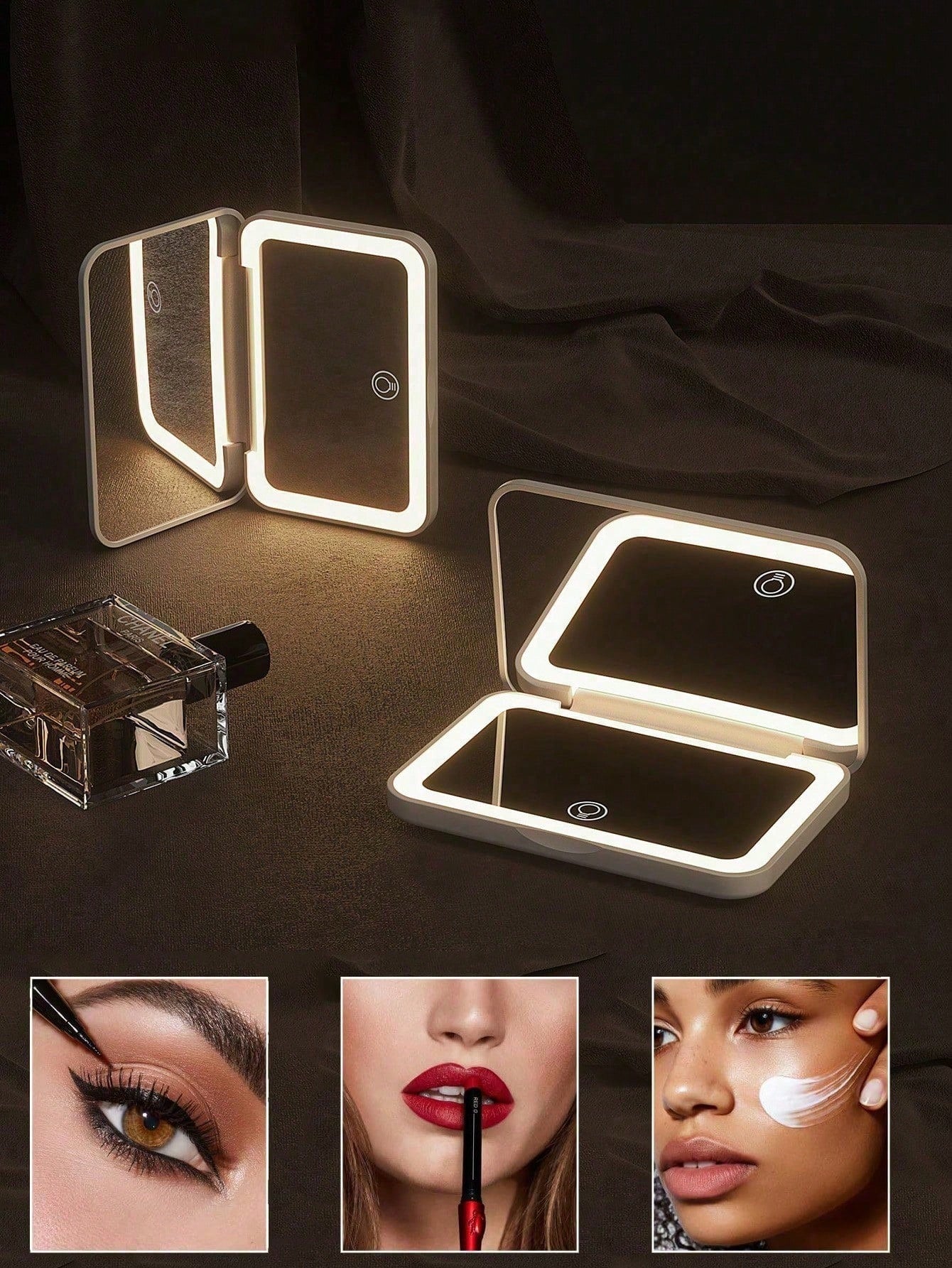 Makeup Mirror With LED Light And Touch Screen, 3 Lighting Modes, Portable Stand, Foldable For Storage, Vanity Mirror With Lights For Travel, Rechargeable Battery, 3-Color Adjustable Lighting, Travel M