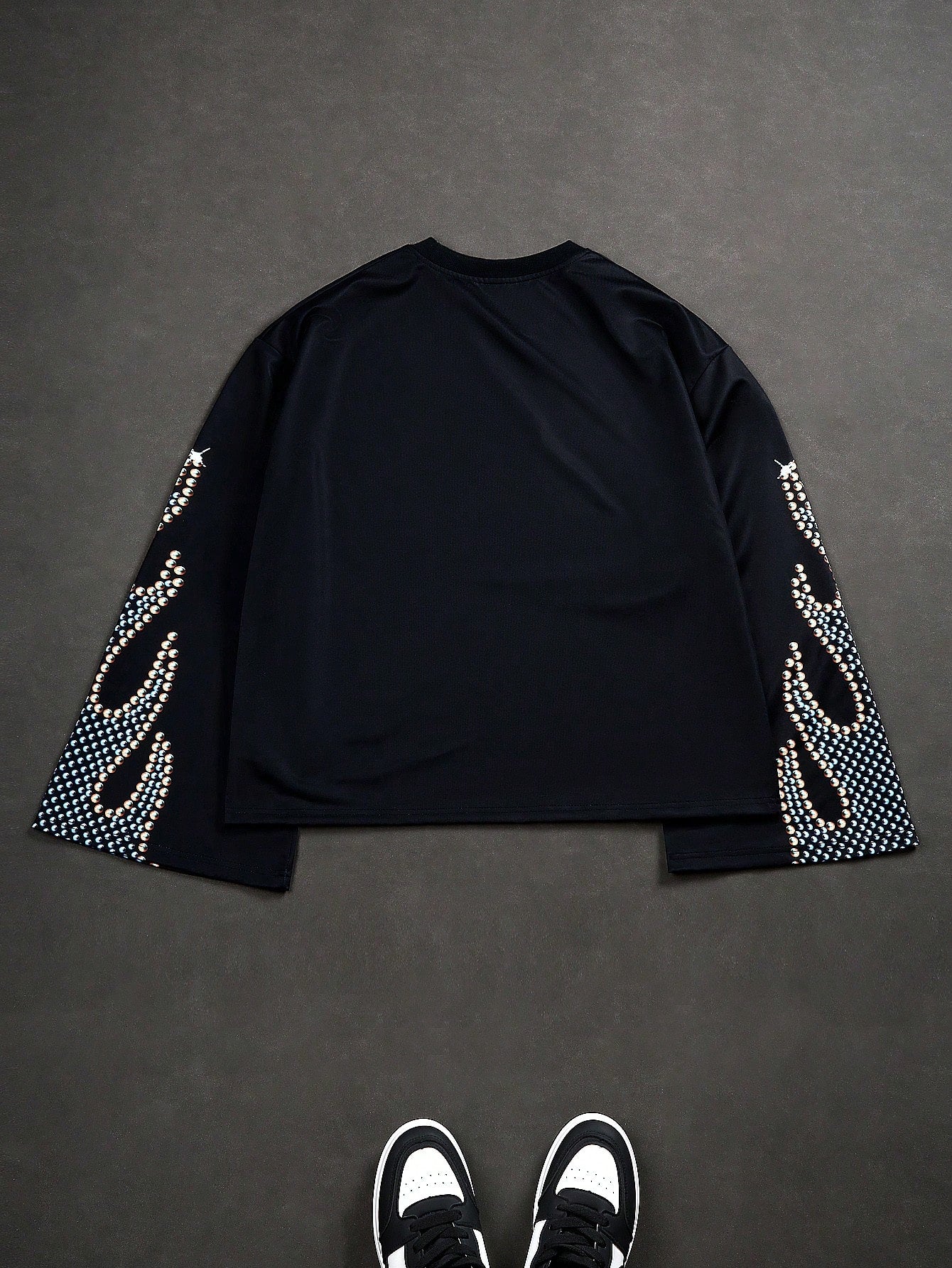 Manfinity EMRG Manfinity Streetrush Manfinity Streetrush Men Vintage Distressed Eye Graphic Oversized Bell Sleeve Sweatshirt, Black, Fall