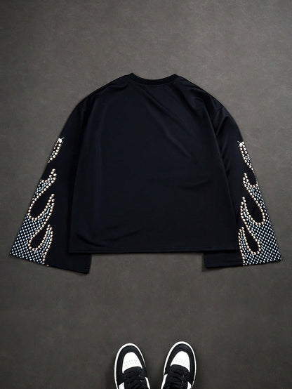 Manfinity EMRG Manfinity Streetrush Manfinity Streetrush Men Vintage Distressed Eye Graphic Oversized Bell Sleeve Sweatshirt, Black, Fall