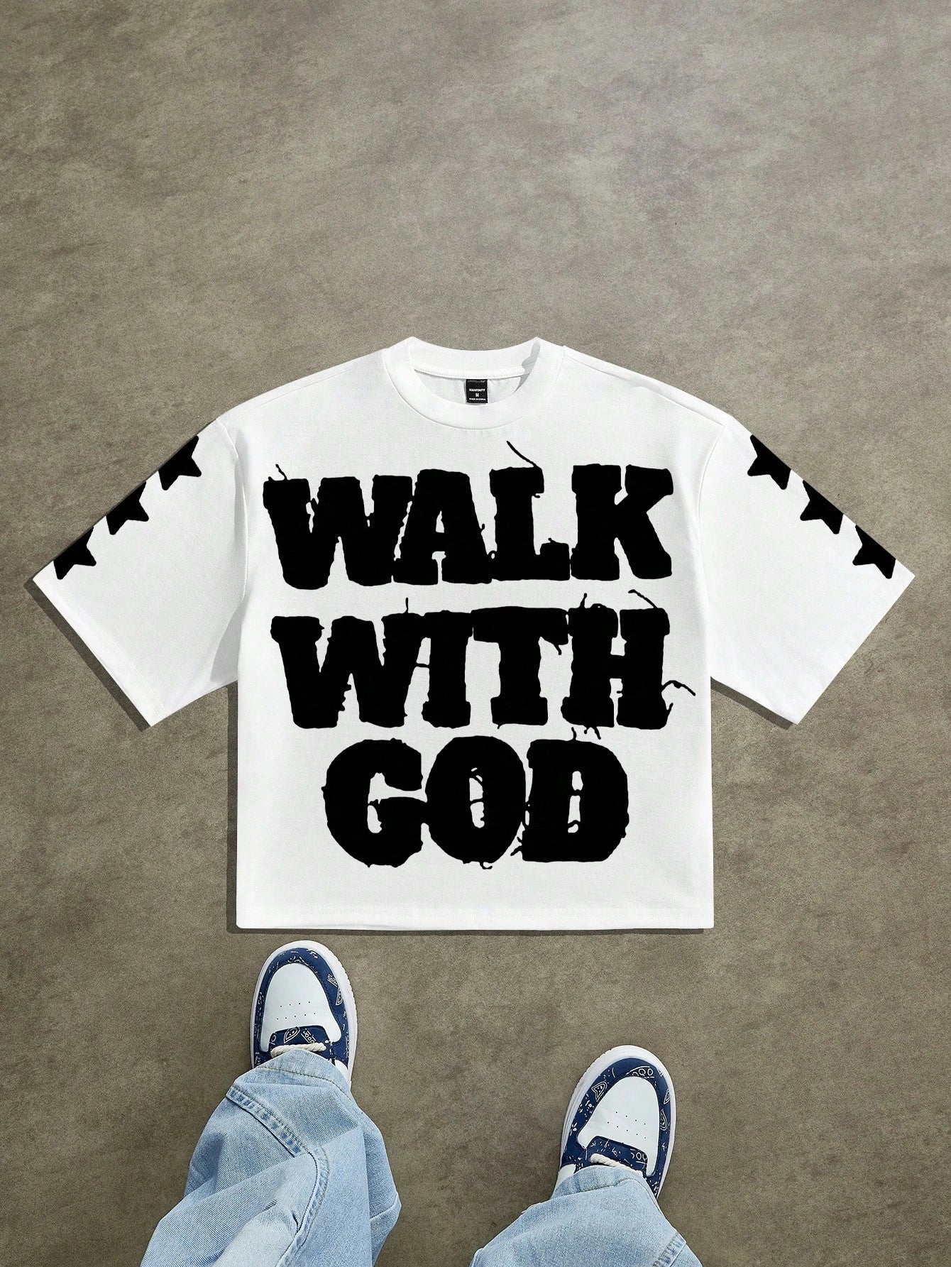 Manfinity Roghcode Men's Street Letter Print Short Sleeve Cropped Loose T-Shirt