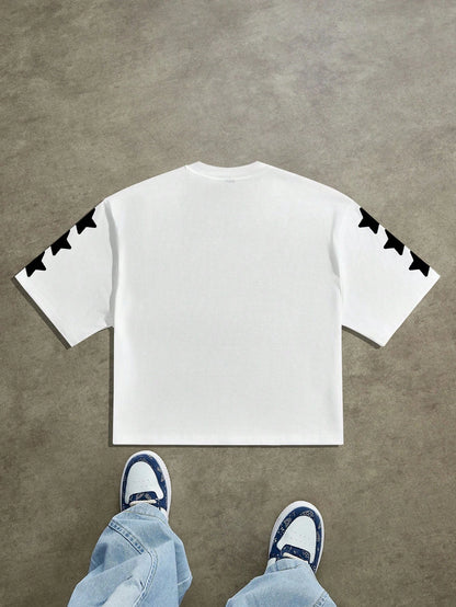 Manfinity Roghcode Men's Street Letter Print Short Sleeve Cropped Loose T-Shirt