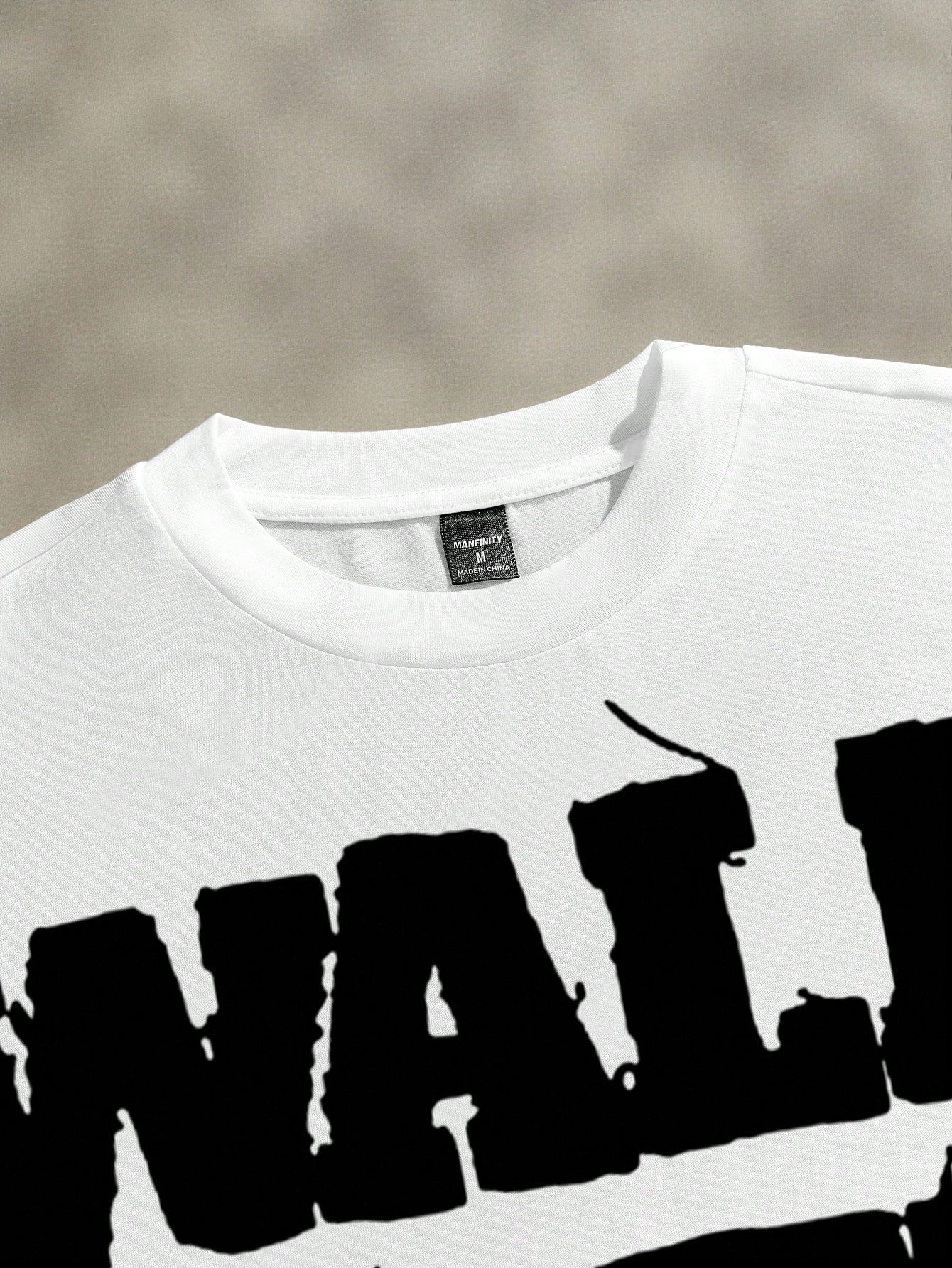 Manfinity Roghcode Men's Street Letter Print Short Sleeve Cropped Loose T-Shirt
