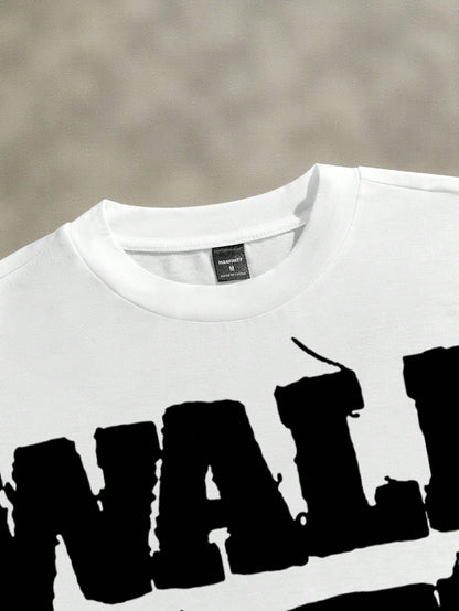 Manfinity Roghcode Men's Street Letter Print Short Sleeve Cropped Loose T-Shirt