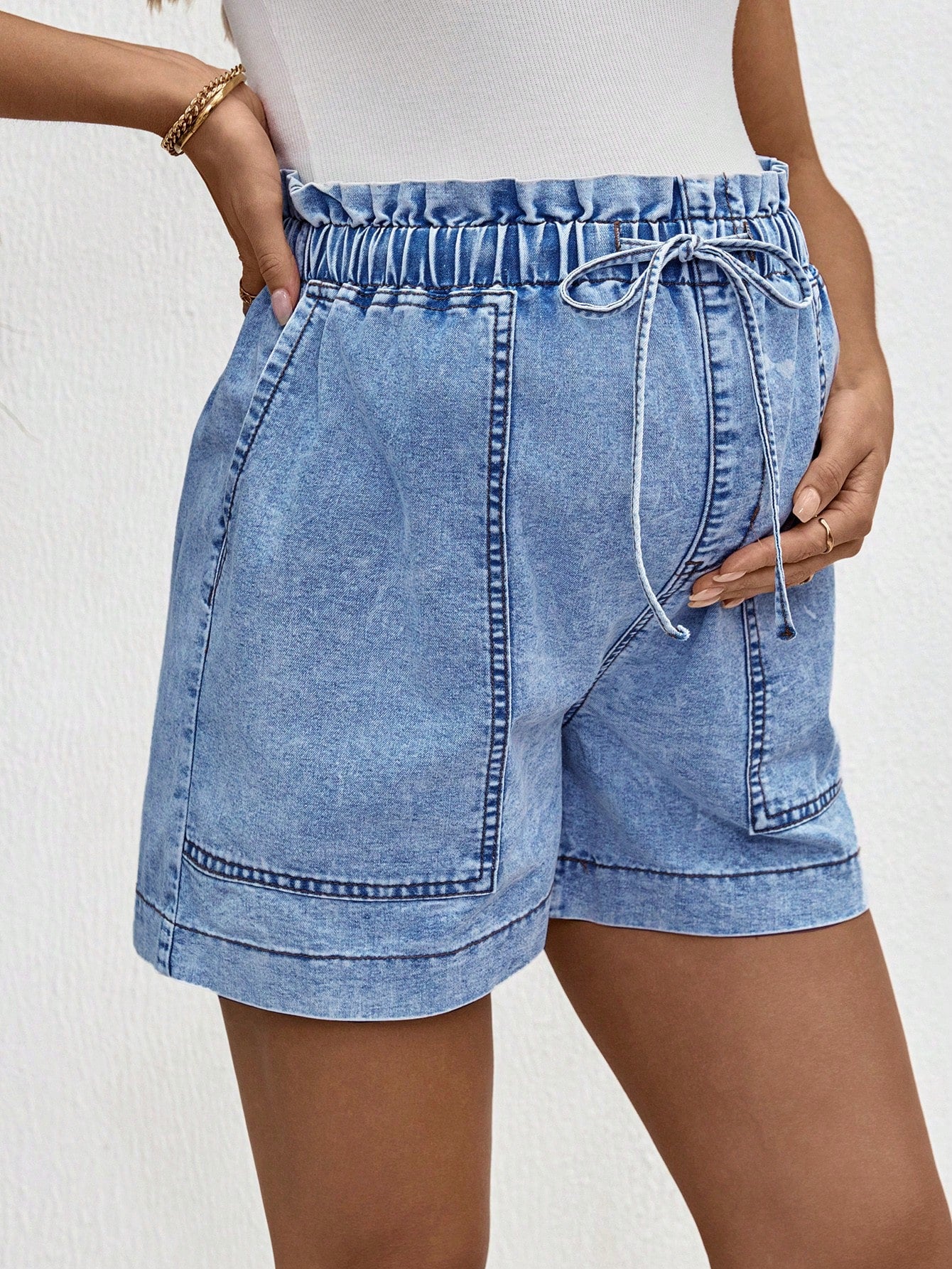 Maternity Relaxed Fit Denim Shorts, Blue
