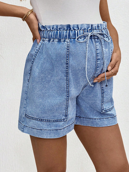 Maternity Relaxed Fit Denim Shorts, Blue